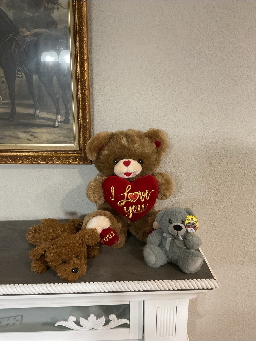 Plush Brown Teddy Bear Holding Red Heart - I Love You (Set of three plush toys)